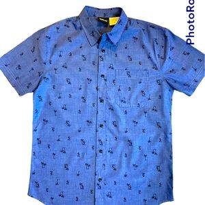 Disney Mickey Palm Tree Blue Button-Down Collared Short Sleeve Shirt -Size Small